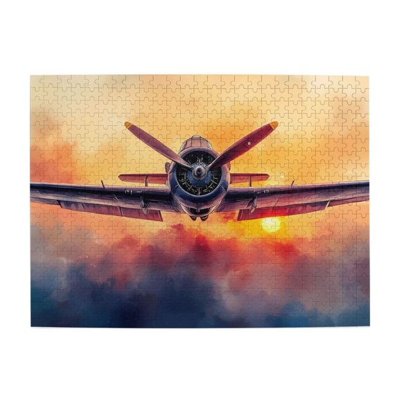 500 Piece Vintage Propeller Plane Jigsaw Puzzle For Adults Captivating Sunset Sky Art, Challenging & Relaxing Brain Exercise, Unique Home Decor Gift Idea