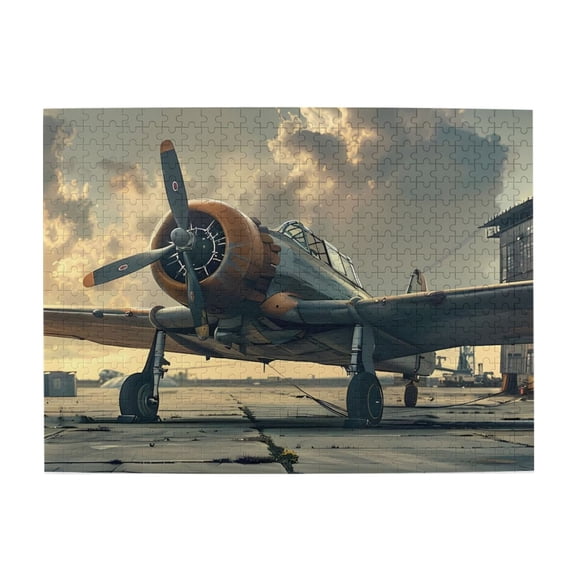 500 Piece Vintage Propeller Plane Jigsaw Puzzle For Adults – Historic Airfield Sunset Artwork, Challenging Brain Teaser, Relaxing Wooden Activity & Unique Gift For Aviation Fans