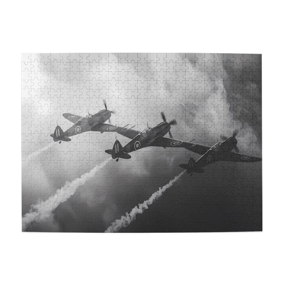 500 Piece Vintage WWII Fighter Squadron Jigsaw Puzzle For Adults Grayscale Military Aviation Art, Challenging, Relaxing Brain Exercise, Great Gift Idea & Home Decor