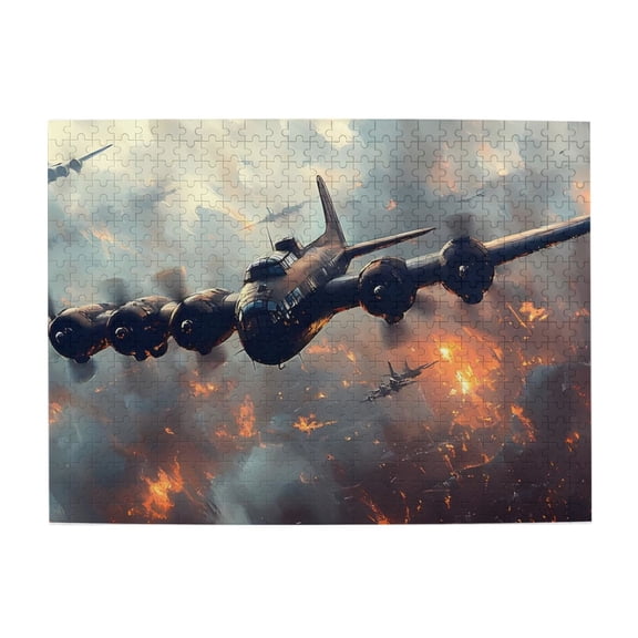 500 Piece WWII Military Aircraft Jigsaw Puzzle For Adults – Challenging, Relaxing Wooden Game, Epic Fiery Skies Art, Stress Relief Brain Exercise, Ideal Gift Idea