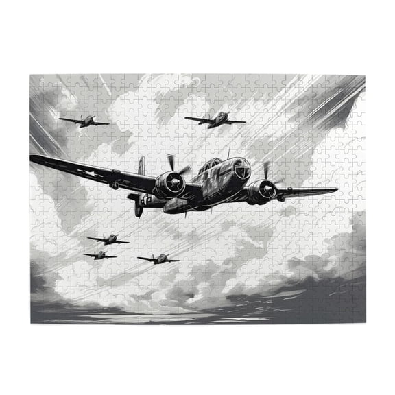 500 Piece WWII Military Aircraft Wooden Jigsaw Puzzle For Adults – Dynamic Air Battle Art, Challenging Brain Exercise, Relaxing Hobby, Great Gift & Home Decor