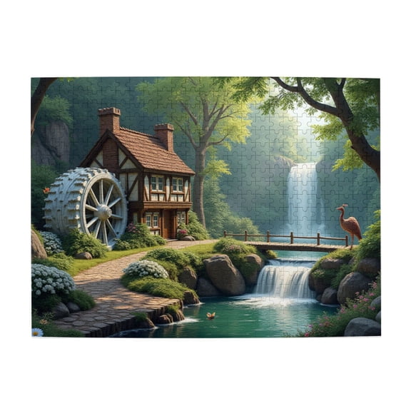 500 Piece Waterfall Cottage Jigsaw Puzzle For Adults – Serene Landscape Puzzle, Challenging & Relaxing Activity, Beautiful Artwork, Great Gift Idea, 500 Pieces Puzzles For Adults