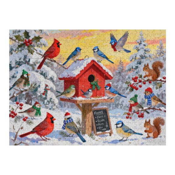500 Piece Winter Birds & Squirrels Puzzle for Adults Unique Nature Jigsaw, Perfectly-Fitting Large Pieces, Fun and Relaxing Puzzle for Seniors Family Game Night, 20.5x15 in
