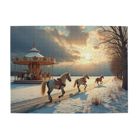 500 Piece Winter Carousel Horses Jigsaw Puzzle For Adults – Challenging & Relaxing Puzzle Game, Beautiful Artwork, Great Gift Idea For Family & Friends, Home Decor