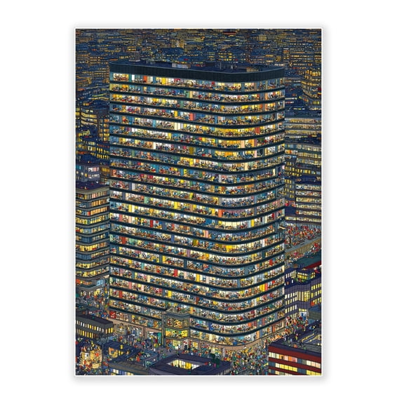 500-Piece Wood Jigsaw Puzzle, Busy Night City Skyscraper With Window Crowd Detailed Pixel Art Urban Life Illustration, Art Puzzles For Adults, Eco Home Decor, 20.5x15in