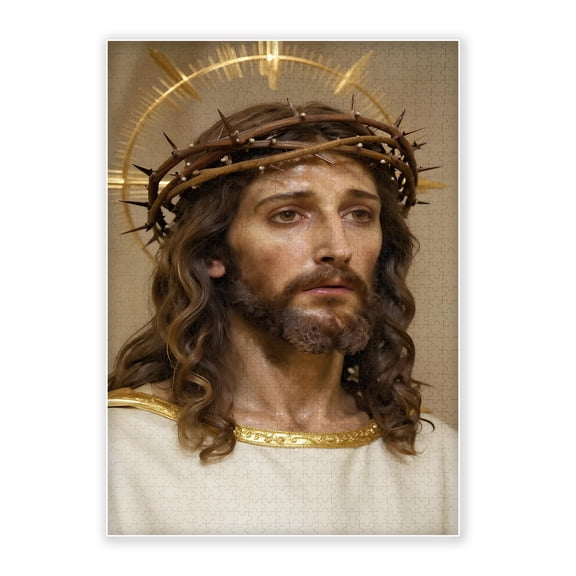500-Piece Wood Jigsaw Puzzle, Crown Of Thorns Jesus Golden Spiked Halo Realistic Portrait Art, religious puzzles, jesus puzzles for adults, High-Difficulty Eco-Friendly Home Wall Decor