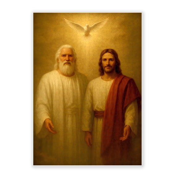 500-Piece Wood Jigsaw Puzzle, Father Son Holy Spirit White Dove Golden Glow Christian Classic Oil Art, religious puzzles, jesus puzzles for adults, High-Difficulty Eco-Friendly Home Wall Decor