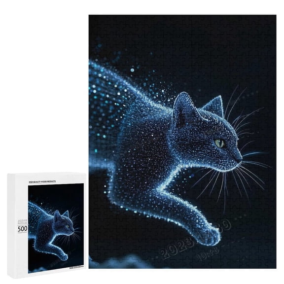 500 Piece Wood Puzzle for Adults, Black Cat with Black Background, Birthday, Halloween, Christmas, Easter, Holiday Puzzles