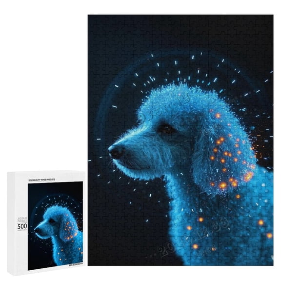 500 Piece Wood Puzzle for Adults, Poodle with Black Background, Birthday, Halloween, Christmas, Easter, Holiday Puzzles
