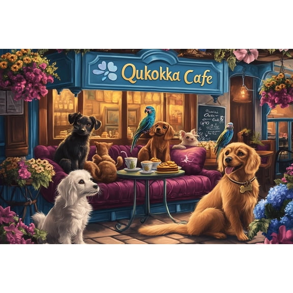 500 Piece Wood Puzzles for Adults Pet - Filled Caf Terrace Christmas Birthday Gifts for Adults Challenging Family Activity Great Gift Idea for Family Friends