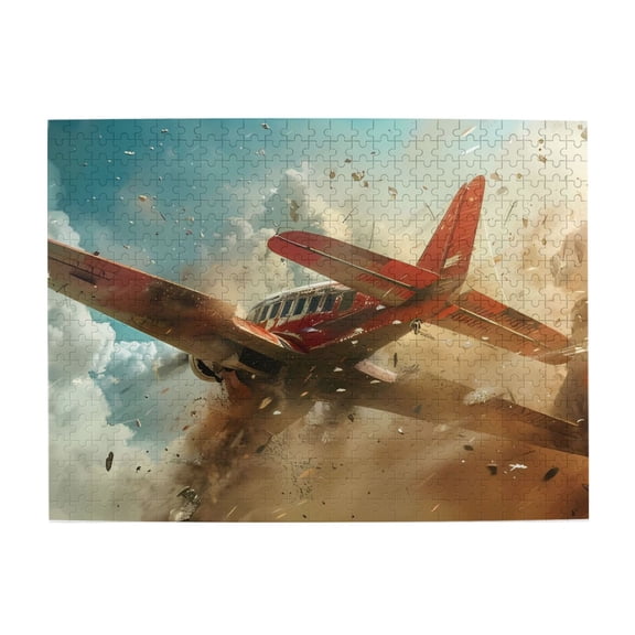 500 Piece Wooden Dynamic Fiery Airplane Jigsaw Puzzle For Adults – Captivating Aircraft Action Art, Challenging Brain Teaser Game, Relaxing Home Decor Present