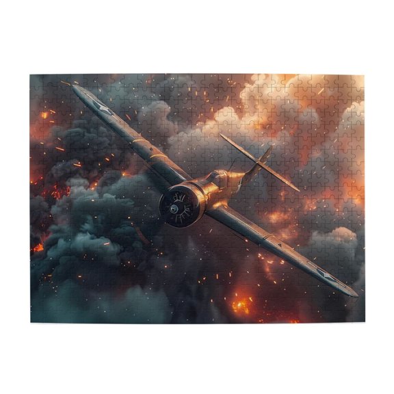 500 Piece Wooden Dynamic WWII Fighter Plane Jigsaw Puzzle For Adults Intense Aerial Combat Art, Challenging Brain Game, Relaxing Home Decor & Gift
