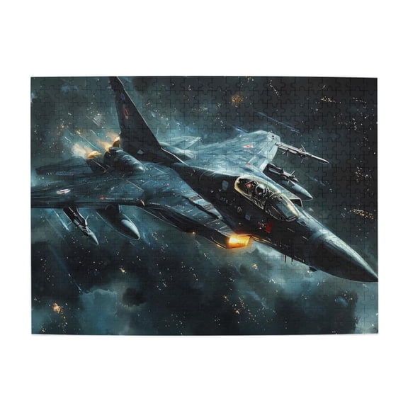 500 Piece Wooden Fighter Jet Jigsaw Puzzle For Adults Captivating Night Sky Aircraft Art, Challenging Brain Game, Relaxing Activity & Unique Gift Idea For Home Decor