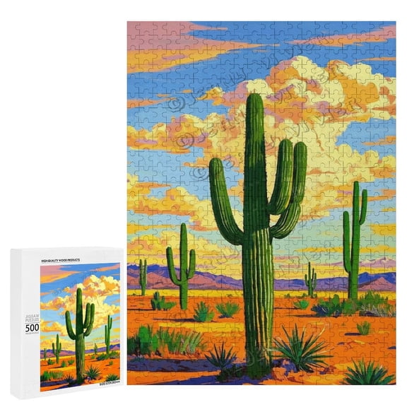 500 Piece Wooden Jigsaw – Botanical Cactus Plant Theme, Relaxing and Mindful Activity, Unique Collectible Puzzle, Brain Training Puzzle Game
