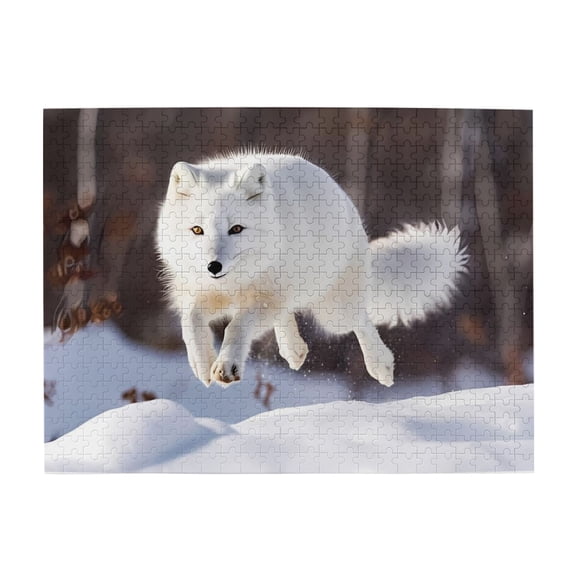 500-Piece Wooden Jigsaw Puzzle for Adults - Arctic Fox Jumping Snow , Fun & Relaxing Interlocking No-Dust Puzzle for Family, Home Decor & Holiday Gifts