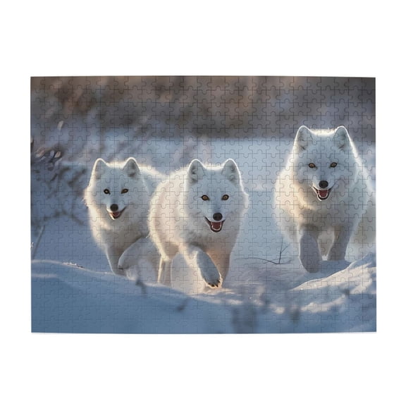 500-Piece Wooden Jigsaw Puzzle for Adults - Arctic Foxes Running Snow , Fun & Relaxing Family Game, No-Dust Interlocking Pieces, Perfect Wall Decor & Holiday Gift