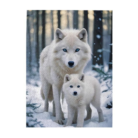 500-Piece Wooden Jigsaw Puzzle for Adults - Arctic Wolf Pup Winter Forest , Fun & Relaxing Interlocking No-Dust Puzzle for Family, Home Decor & Holiday Gifts
