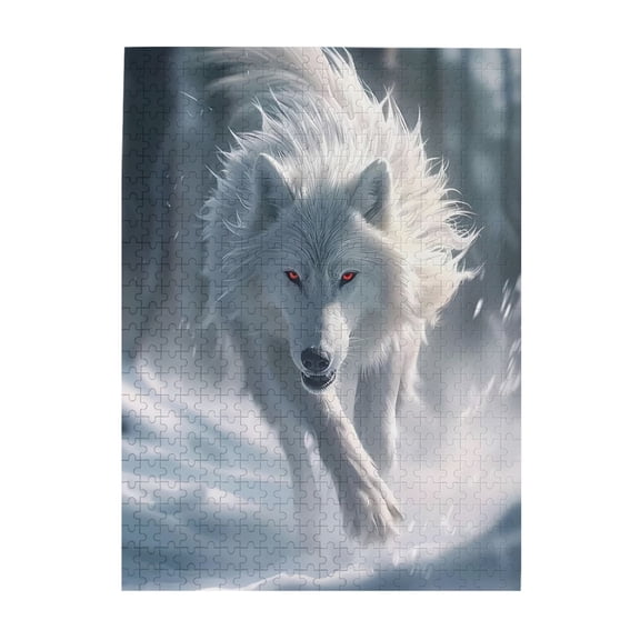 500-Piece Wooden Jigsaw Puzzle for Adults - Arctic Wolf Red Eyes Snow , Fun & Relaxing Family Game, No-Dust Interlocking Pieces, Perfect Wall Decor & Holiday Gift