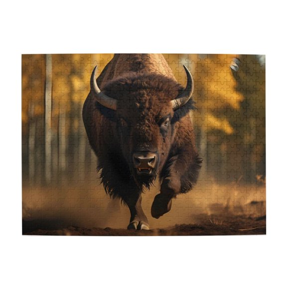 500-Piece Wooden Jigsaw Puzzle for Adults - Bison Running Autumn Forest , Fun & Relaxing Family Game, No-Dust Interlocking Pieces, Perfect Wall Decor & Holiday Gift
