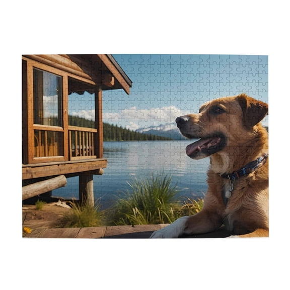 500-Piece Wooden Jigsaw Puzzle for Adults - Cabin Lake Dog Sunny Day , Fun & Relaxing Interlocking No-Dust Puzzle for Family, Home Decor & Holiday Gifts