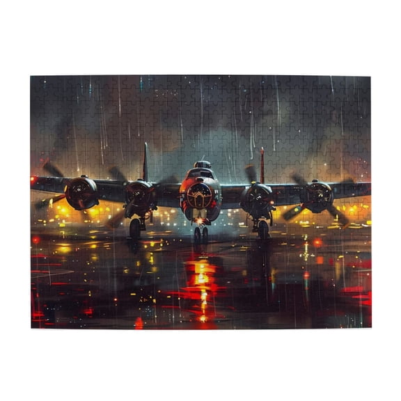 500 Piece Wooden Jigsaw Puzzle For Adults – Captivating Rainy Night Runway Plane, Challenging & Relaxing Brain Exercise, Stress Relief Home Decor, Unique Gift