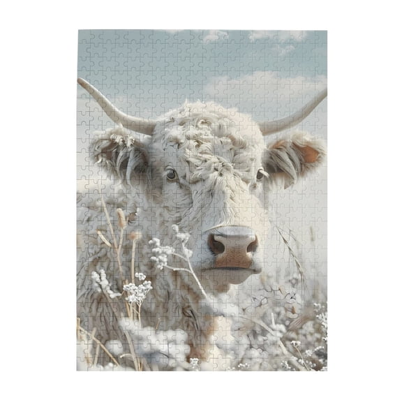 500-Piece Wooden Jigsaw Puzzle for Adults - Cattle Horns Field Sky Clouds , Fun & Relaxing Interlocking No-Dust Puzzle for Family, Home Decor & Holiday Gifts