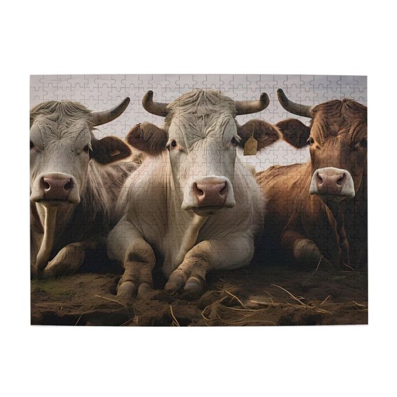 500-Piece Wooden Jigsaw Puzzle for Adults - Cattle Horns Resting Field , Fun & Relaxing Family Game, No-Dust Interlocking Pieces, Perfect Wall Decor & Holiday Gift