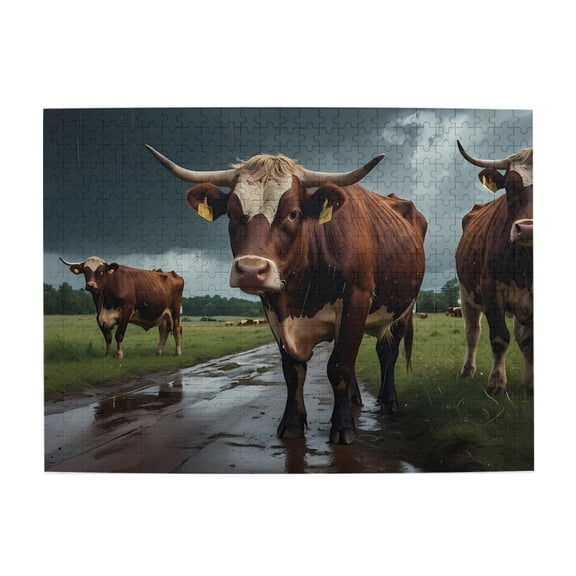 500-Piece Wooden Jigsaw Puzzle for Adults - Cattle In Rain Storm Field , Fun & Relaxing Family Game, No-Dust Interlocking Pieces, Perfect Wall Decor & Holiday Gift
