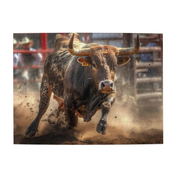 500-Piece Wooden Jigsaw Puzzle for Adults - Charging Bull Rodeo Arena , Fun & Relaxing Interlocking No-Dust Puzzle for Family, Home Decor & Holiday Gifts