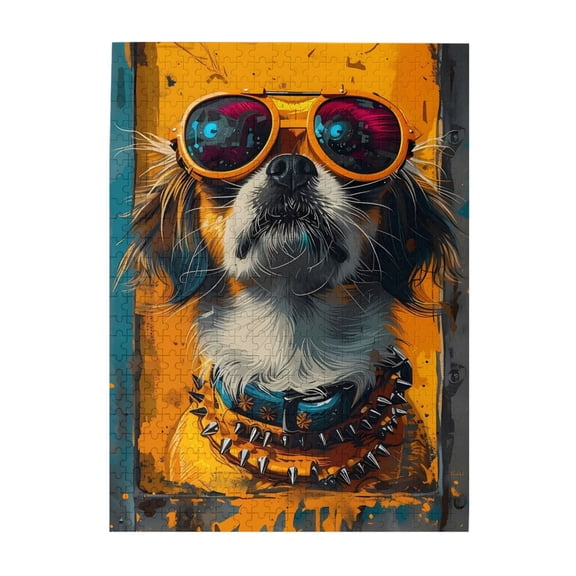500-Piece Wooden Jigsaw Puzzle for Adults - Cool Dog Sunglasses Collar , Fun & Relaxing Family Game, No-Dust Interlocking Pieces, Perfect Wall Decor & Holiday Gift
