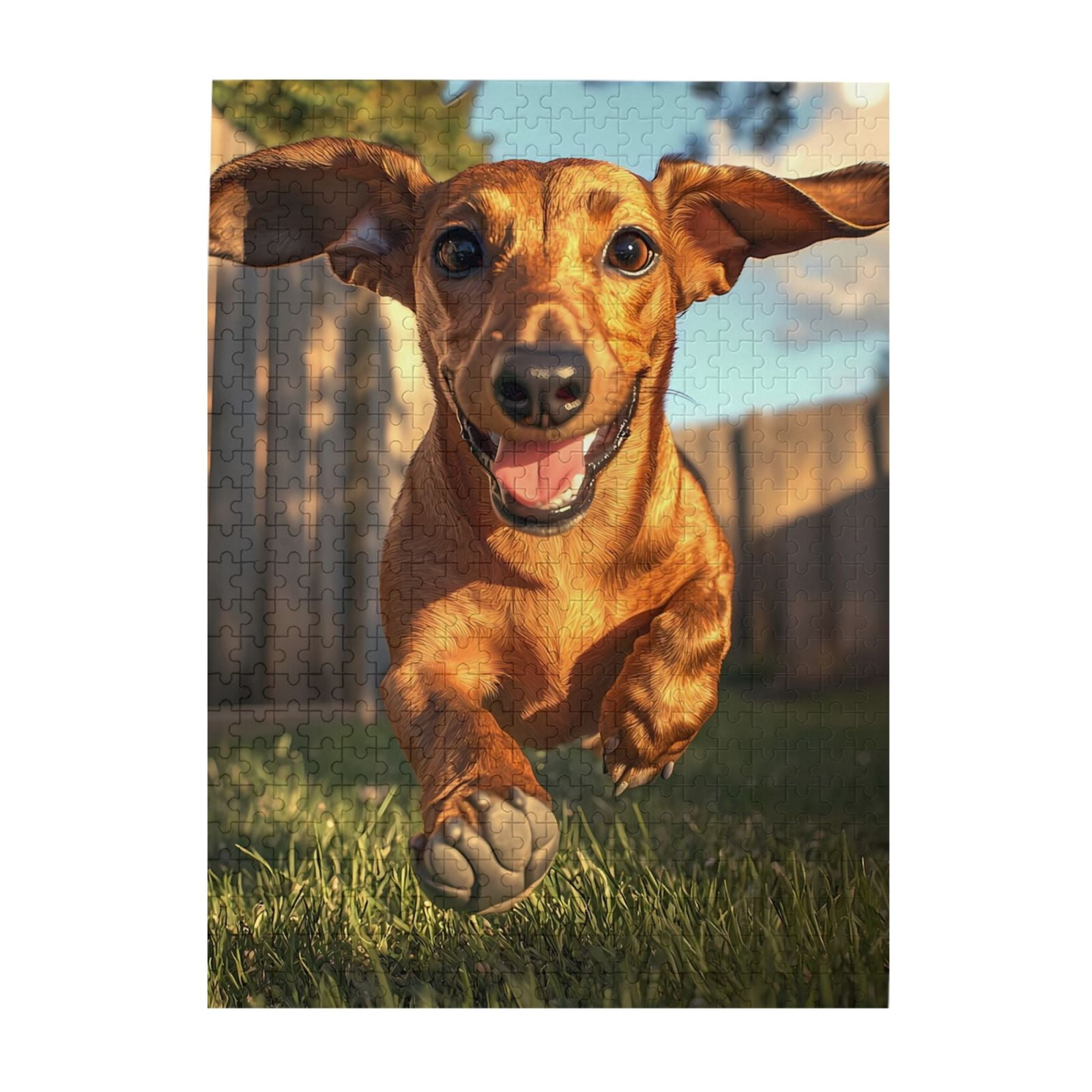 500-Piece Wooden Jigsaw Puzzle for Adults - Dachshund Jumping Grass ...