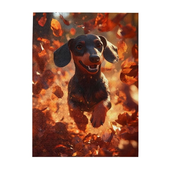 500-Piece Wooden Jigsaw Puzzle for Adults - Dachshund Running Fall Leaves , Fun & Relaxing Family Game, No-Dust Interlocking Pieces, Perfect Wall Decor & Holiday Gift