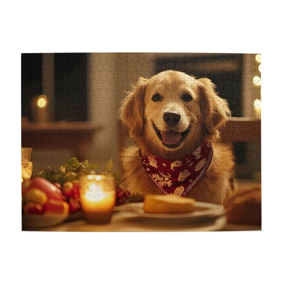 500-Piece Wooden Jigsaw Puzzle for Adults - Dinner Table Dog Bandana , Fun & Relaxing Interlocking No-Dust Puzzle for Family, Home Decor & Holiday Gifts