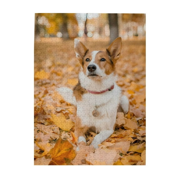 500-Piece Wooden Jigsaw Puzzle for Adults - Dog Autumn Leaves Forest Relax , Fun & Relaxing Interlocking No-Dust Puzzle for Family, Home Decor & Holiday Gifts