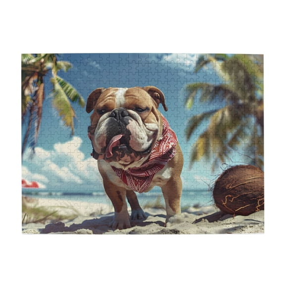 500-Piece Wooden Jigsaw Puzzle for Adults - Dog Bandana Beach Palm Tree , Fun & Relaxing Family Game, No-Dust Interlocking Pieces, Perfect Wall Decor & Holiday Gift