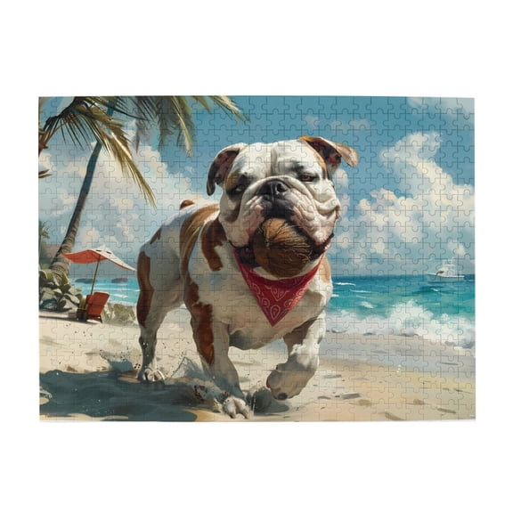 500-Piece Wooden Jigsaw Puzzle for Adults - Dog Beach Coconut Bandana Waves , Fun & Relaxing Family Game, No-Dust Interlocking Pieces, Perfect Wall Decor & Holiday Gift