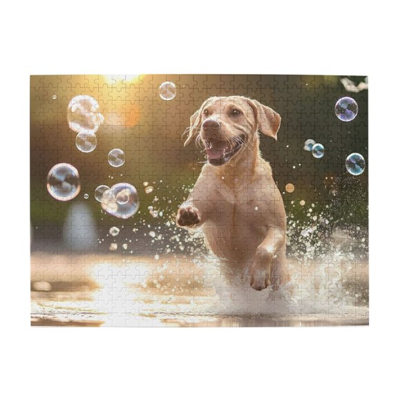 500-Piece Wooden Jigsaw Puzzle for Adults - Dog Bubbles Water Joy Playful , Fun & Relaxing Interlocking No-Dust Puzzle for Family, Home Decor & Holiday Gifts