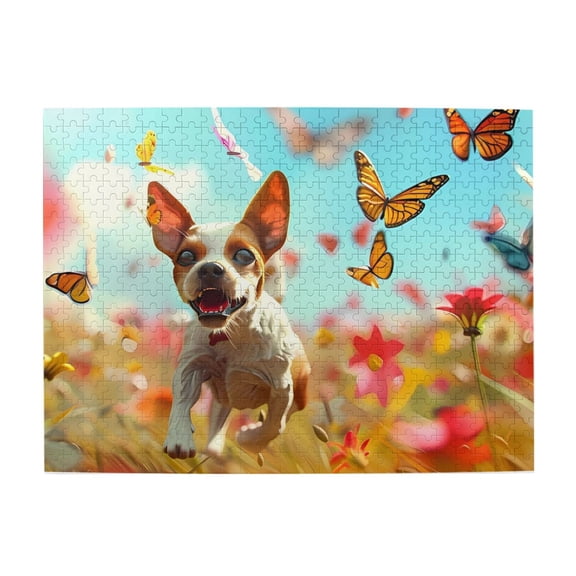 500-Piece Wooden Jigsaw Puzzle for Adults - Dog Butterflies Flowers Meadow , Fun & Relaxing Family Game, No-Dust Interlocking Pieces, Perfect Wall Decor & Holiday Gift