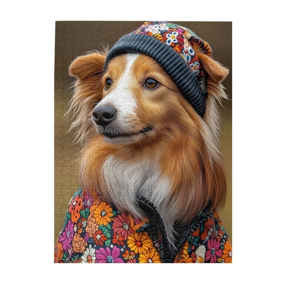500-Piece Wooden Jigsaw Puzzle for Adults - Dog Clothes Floral Hat Winter , Fun & Relaxing Interlocking No-Dust Puzzle for Family, Home Decor & Holiday Gifts