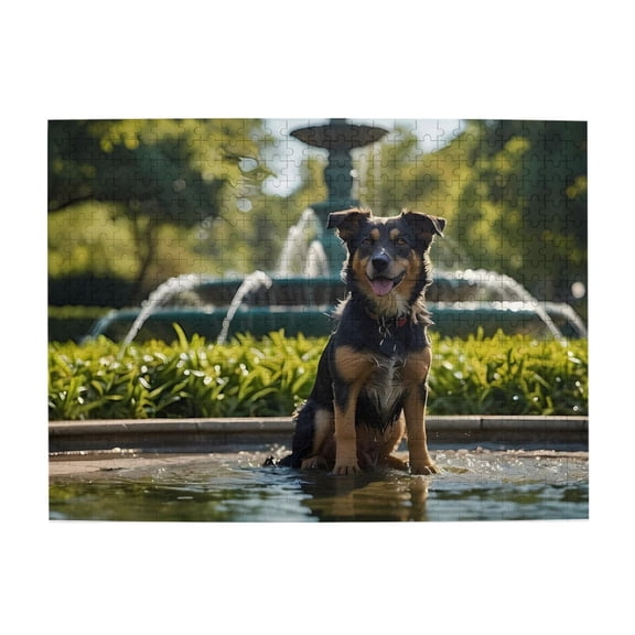 500-Piece Wooden Jigsaw Puzzle for Adults - Dog Fountain Water Public Park , Fun & Relaxing Family Game, No-Dust Interlocking Pieces, Perfect Wall Decor & Holiday Gift