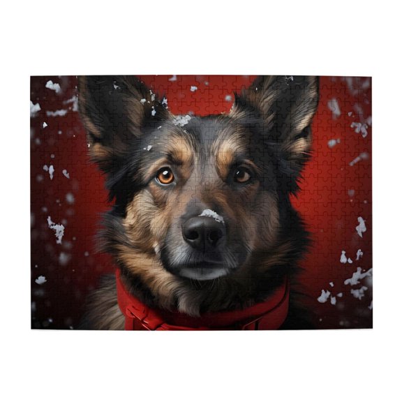 500-Piece Wooden Jigsaw Puzzle for Adults - Dog Portrait Red Collar Snow , Fun & Relaxing Interlocking No-Dust Puzzle for Family, Home Decor & Holiday Gifts