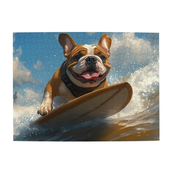 500-Piece Wooden Jigsaw Puzzle for Adults - Dog Surfing Wave Ocean Sky , Fun & Relaxing Interlocking No-Dust Puzzle for Family, Home Decor & Holiday Gifts