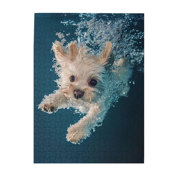 500-Piece Wooden Jigsaw Puzzle for Adults - Dog Underwater Bubbles Swimming , Fun & Relaxing Interlocking No-Dust Puzzle for Family, Home Decor & Holiday Gifts
