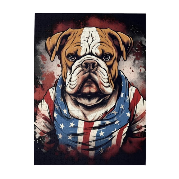 500-Piece Wooden Jigsaw Puzzle for Adults - Dog Usa Flag Patriotic Animal , Fun & Relaxing Family Game, No-Dust Interlocking Pieces, Perfect Wall Decor & Holiday Gift