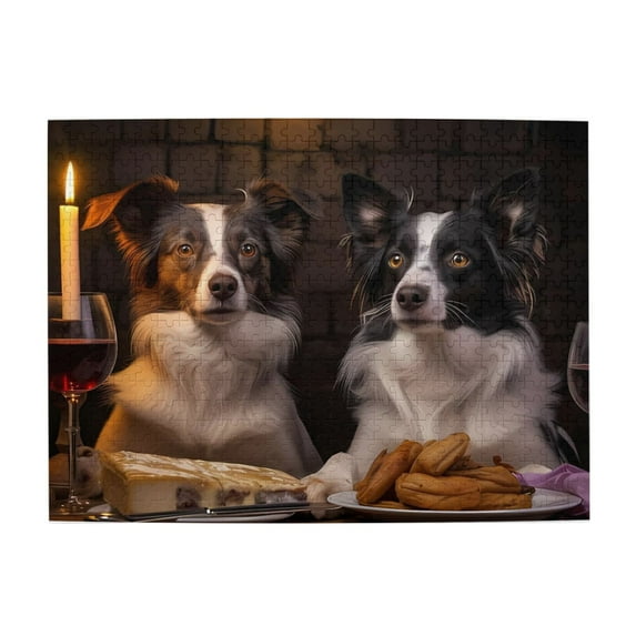 500-Piece Wooden Jigsaw Puzzle for Adults - Dogs Dinner Wine Candlelight , Fun & Relaxing Family Game, No-Dust Interlocking Pieces, Perfect Wall Decor & Holiday Gift
