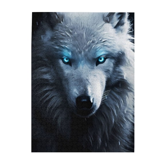500-Piece Wooden Jigsaw Puzzle for Adults - Glowing Blue Eyes Arctic Wolf , Fun & Relaxing Interlocking No-Dust Puzzle for Family, Home Decor & Holiday Gifts