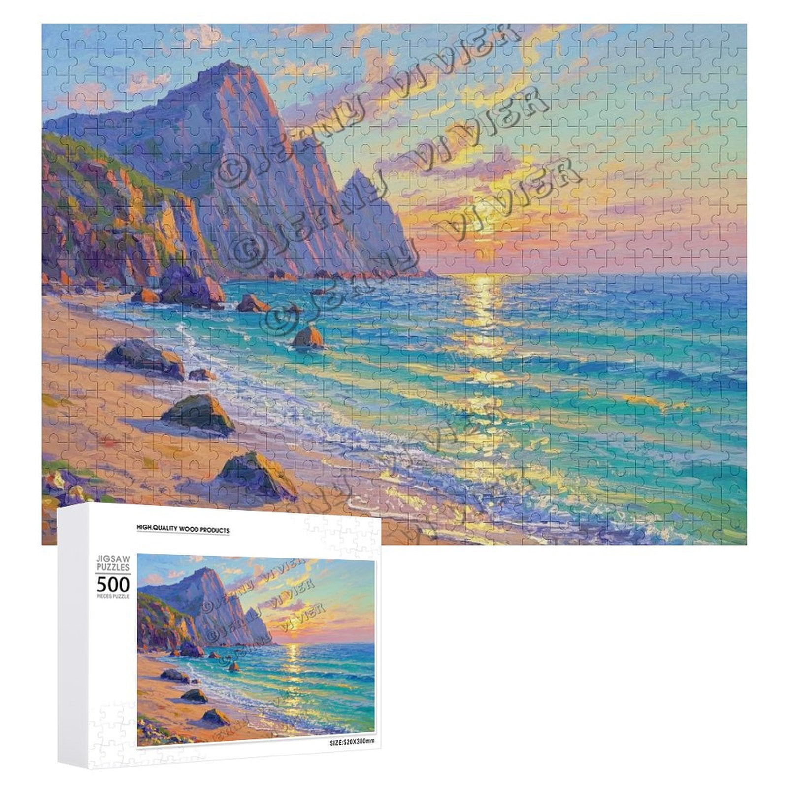 500 Piece Wooden Jigsaw Puzzle for Adults – Golden Abstract Beach ...