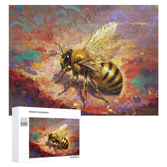 500 Piece Wooden Jigsaw Puzzle for Adults  Golden Abstract Bee Art Design  Relaxing Brain Activity & Decorative 500 pcs Puzzle Hobby Gift for Bee Lovers and Home Decor