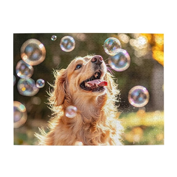 500-Piece Wooden Jigsaw Puzzle for Adults - Golden Retriever Bubbles , Fun & Relaxing Interlocking No-Dust Puzzle for Family, Home Decor & Holiday Gifts