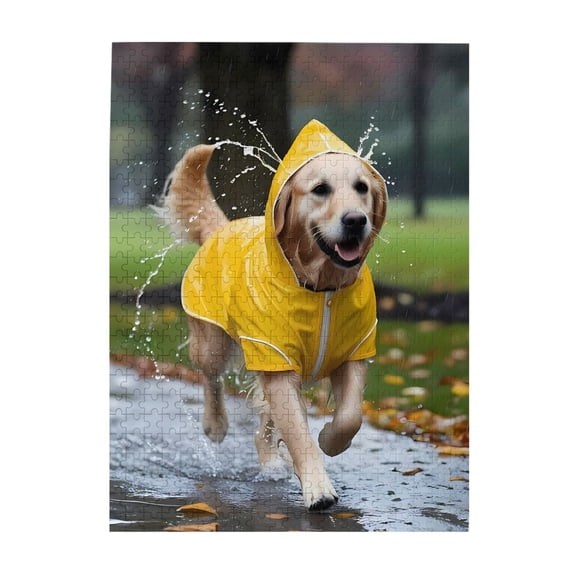 500-Piece Wooden Jigsaw Puzzle for Adults - Golden Retriever Rain Water Run , Fun & Relaxing Family Game, No-Dust Interlocking Pieces, Perfect Wall Decor & Holiday Gift